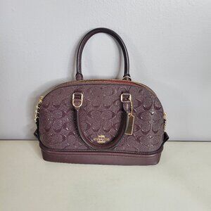 Coach Sierra Satchel In Signature Debossed Patent Leather Gold Oxblood